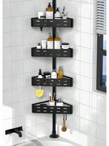KEGII Corner Shower Caddy Tension Pole, 4-Tier Shower Tension Rod Organizer, Floor To Ceiling Shower Caddy 25-114.2 Inch, Towel Rack Corner Waterproof (White) - 黑與白 - 查看 1