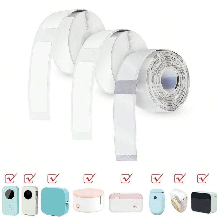 D30 标签制作胶带，12 毫米 * 40 毫米标签胶带，标签打印纸热敏贴纸标签胶带，适用于家庭、学校和办公室，160 条/卷，白色/透明，学校用品，返校 - 彩色 - 查看 1