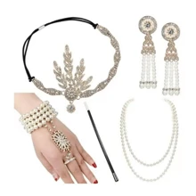 1920s European And American Retro Headband, Earrings, Bracelet, Necklace, Gloves Combination Set For Women, Party, Ball, Cocktail, Holiday Party Dress Accessories