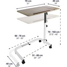 KMINA - Overbed Table With Wheels Adjustable Height Wooden Disabled Table For Eating Hospital Over Bed Table Wheeled C Shaped Bedside Table For Elderly Over Wheelchair Table Mobility Table - Wood1 - View 3