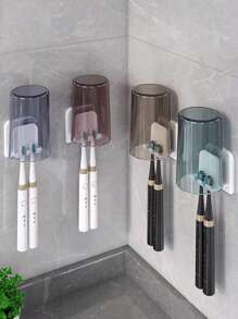 1pc/2pcs Bathroom Toothbrush Holder, Wall Mounted Toothbrush Cup, Electric Toothbrush Holder Home Bathroom Decor Fall Decor Back To School - Multicolor - View 7