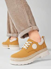 英式圆头厚底男士正装鞋，复古系带正装鞋，撞色时尚男士休闲皮鞋，婚礼派对 - 米色 - 查看 3