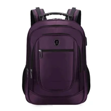 Mochila Unissex Resistente Água Impermeável Cabo de Aço Reforçado Com USB para Viagem Escolar Social Elegantes Ótima Promoção Envio Modelo Aleatório - Roxo - Visão 1