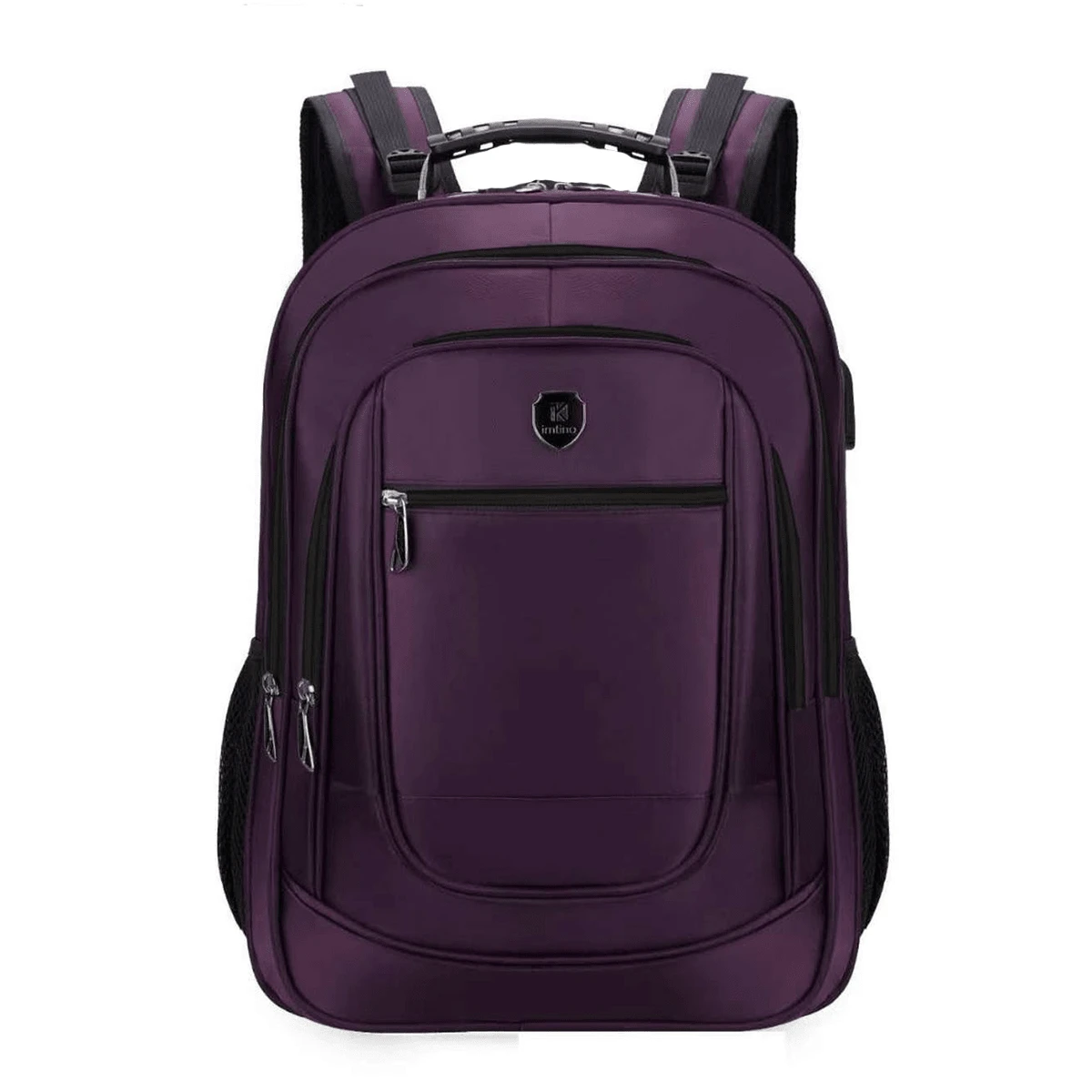 Mochila Unissex Resistente Água Impermeável Cabo de Aço Reforçado Com USB para Viagem Escolar Social Elegantes Ótima Promoção Envio Modelo Aleatório - Roxo - Visão 1