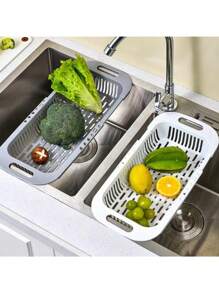 双层多功能洗碗/碗碟晾干架，可扩展塑料水果滤网篮，带沥水架