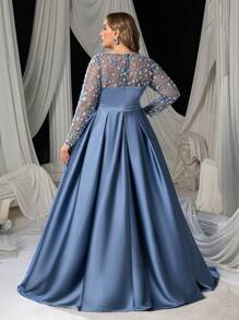 Faeriesty 这款优雅的圆领薄纱长袖连衣裙适合春夏婚礼、盛大晚宴、舞会、高端活动、派对、正式晚宴以及婚礼宾客着装。 - 霧霾藍 - 查看 3