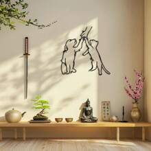 1 件独特的狗与猫之间的友谊金属墙饰 - 极简主义线条艺术，适用于现代家居装饰、创意动物雕塑、乔迁礼物、家居装饰、房间装饰、墙面装饰 - 黑色 - 查看 4