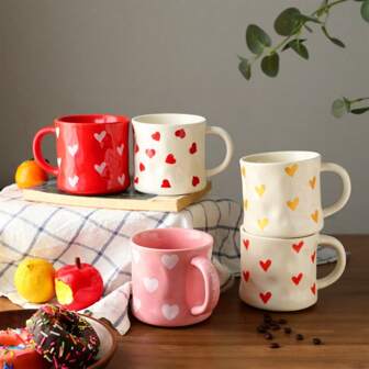 1pc 480ml (16.93 Oz) Romantic Heart-Shaped Ceramic Mug, Charming Heart Pattern Coffee Cup, Large Capacity, Couple & Birthday Gift, Coffee And Milk Lovely Office And Home Series, Perfect Choice For Valentine's Day, Anniversary And Engagement Back To School