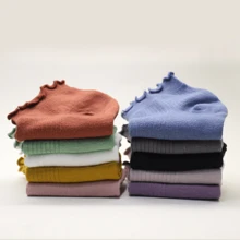 5/10 Pairs Of Women's Solid Color Wooden Ear Hem Socks, Candy Color Loose Hem Socks For Women.