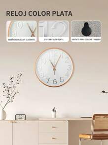 Reloj de pared de 10 pulgadas, estilo minimalista, alarma silenciosa, funciona con batería, cubierta de vidrio transparente, ideal para decorar habitaciones infantiles, salas, dormitorios, cocinas, escuelas y oficinas. - Dorado - Ver 2