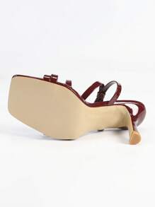 Giày sandal cao gót thời trang màu trơn mùa xuân/hè dành cho nữ, kiểu dáng quai ngang mắt cá chân, gót mảnh, hở mũi, quai chéo. - Màu Đỏ Sâu - Xem 6