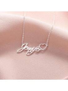 Customized Stainless Steel Necklace, Fashion Personalized Name Necklace, Heart-Shaped Name Necklace, Elegant Stainless Steel Nameplate Pendant Necklace, Daily Accessories Jewelry, Suitable For Valentine's Day, Mother's Day Gifts - English Only, Groomsmen Gifts, Wedding Items, Bridesmaid Gifts