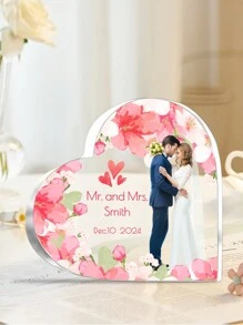 1pc Customized Wedding Photo Valentine'S Day Acrylic Heart-Shaped Ornament - Personalized Custom Text Name And Date Wedding Photo Plaque, Customized Love Themed Souvenir Decoration Plaque, Romantic Couple Photo Ornament - Multicolor - View 8