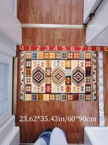 1pc Ultra Soft Crystal Velvet Rug - Vintage Style Bohemian Carpet, Soft, Anti-Slip, Machine Washable Polyester Mat With Colorful Geometric Pattern - Yellow - View 16