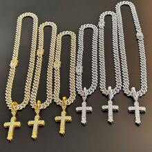 New Luxury Rhinestone Accented Double-Layer 3D Cross Pendant, Oversized Hiphop Style, Alloy-Plated, Vintage Personalized Creative, Suitable For Cuban Chain, High-End Fashion - Kayi-cross - View 8