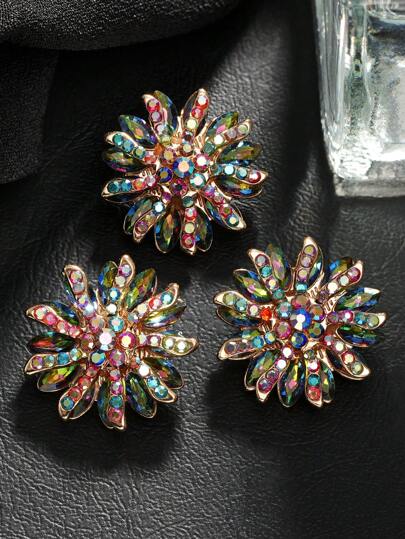 4 Pcs/Set Colorful Rhinestone Flower Metal Buttons, Multi-Layer Decorative High-End Buttons For Fur Coats, Cardigans, Sweaters, Jackets, Apparel, Handbags, DIY Arts & Crafts
