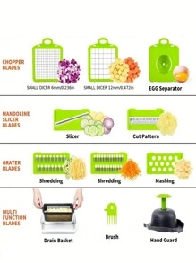 16pcs Multifunctional Kitchen Mesh Grater Set - Vegetable Slicer, Fruit Slicer, Onion Chopper, Potato Grater, Interchangeable Blades, Manual Food Shredder With Container - Great For Home Cooking, Meal Prep And Kitchen Organization, Convenient For Making Salads, Kitchen Tool