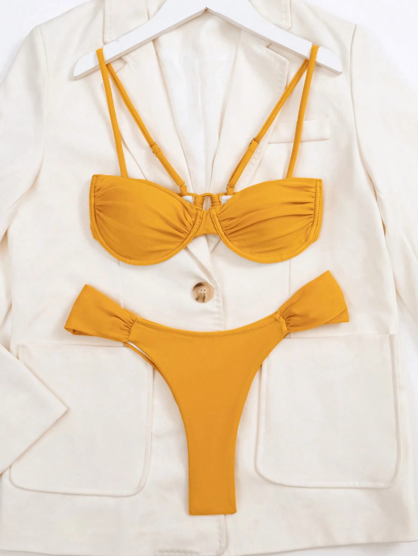 New European & American Style Solid Color Bikini Set, Perfect For Beach Holiday, For Summer Vacation - Burnt Orange - View 1