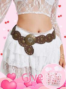 Hershine 1件西部牛仔/女牛仔风格波西米亚镂空花朵扣腰带，复古青铜色拼接腰链连衣裙配饰，适合日常、通勤、聚会、假日、圣诞派对，可作为礼物送给自己、朋友、家人、女朋友、母亲（附赠礼品袋）