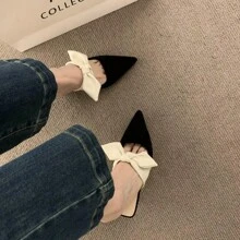 Damen Schleifen-Spitze Hoher Absatz Sandalen, französischer Stil geschlossene Zehe Mules, Damen Pantoffeln für Frühling/Sommer