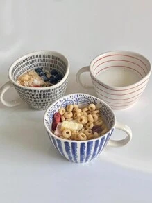 1 件手工制作的不对称陶瓷杯，带有蓝色条纹图案，非常适合燕麦粥、早晨咖啡和茶，适合返校 - 彩色 - 查看 9