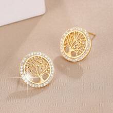 1 Pair Retro Elegant Tree Of Life Design Earrings, Versatile For Women - Earrings - View 3