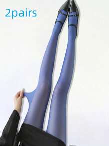 1/2 Pairs Women's Ultra-Thin Colorful Leggings, 15d Sapphire Stockings,Sexy Pantyhose, Anti-Hooking, Slimming, Transparent, Candy-Colored Stockings, Ultra-Thin Velvet Spring And Summer Thin Section High Elasticity Pantyhose