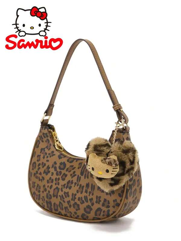 Sanrio Borsa a spalla/a tracolla di moda con stampa leopardata - Cinturino regolabile, chiusura lampo,  - Adatta per pendolarismo quotidiano e shopping