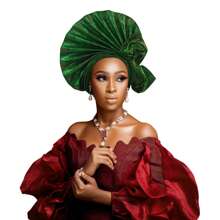 Elegant Nigerian Women's Hat, Aso Oke Headwear, Hand Woven Bow Women's Wrap Hat, African Classic Fabric Headscarf Hat, Auto Gele Headband, Suitable For Weddings, Parties, And Other Special Occasions, Hand Washable And Dry Cleanable, One Size Fits All Hair Sleep Cap - Nigerian Turban Hat - View 12