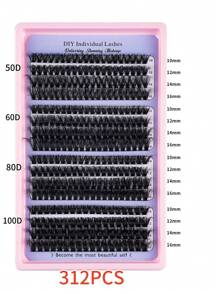 312 簇 C/D 曲率，柔软 50D+60D+80D+100D 股 0.07 毫米仿貂皮单根睫毛，10-16 毫米混合，312 件/16 个托盘，柔软自然，防水，轻盈，易于日常使用、派对或婚礼