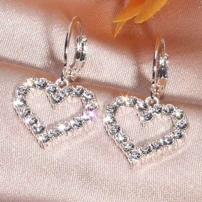 Lujosos pendientes en forma de corazón con incrustaciones de cristal completo para San Valentín, mamá, madre, Día de la Madre, regalo