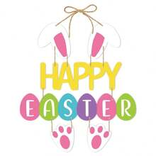 1pc Rustic Easter Door Hanging Decorations - Bunny Ears And Paw Prints, No Power Required, Festive Bunny Themed Party Decorations For The Easter Holidays - Multicolor - View 7