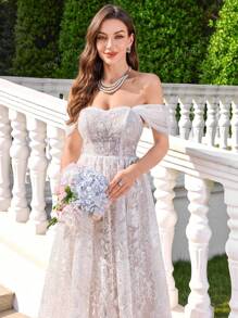 UNITHORSE UNITHORSE Women's Lace Embroidery Floral Cross Back Adjustable Loose White Bridesmaid Dress,Wedding Dress, All White Party Outfit Women