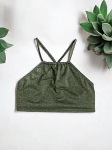 LUREX BIKINI CROPPED TOP - Army Green - View 2