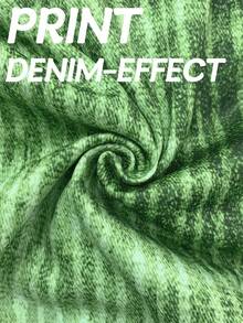 Plus Size Seamless Mid-Rise Leggings Imitation Denim Effect Green Stripes - High Elasticity, Comfortable Knit For All Seasons - Green - View 4