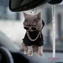 1 pieza Lindo colgante acrílico de gatito blanco y negro, colgante plano de espejo retrovisor de automóvil para el comercio transfronterizo, decoración de llavero - Multicolor - Ver 6