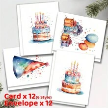 24pcs Colorful Birthday Cake Design Greeting Cards With Envelopes - Perfect For Birthdays, Thank Yous & Special Occasions - Multicolor - View 6