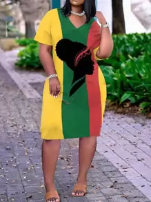 Đầm đi nghỉ hè cỡ lớn, thời trang, cổ chữ V, in họa tiết, có túi, thanh lịch. - trái cam - Xem 1