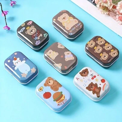 5/10个卡通熊小盒子迷你便携式首饰收纳铁盒
