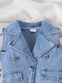 2pcs Young Girl Retro Denim Vest + Overalls Set, Lightweight Summer