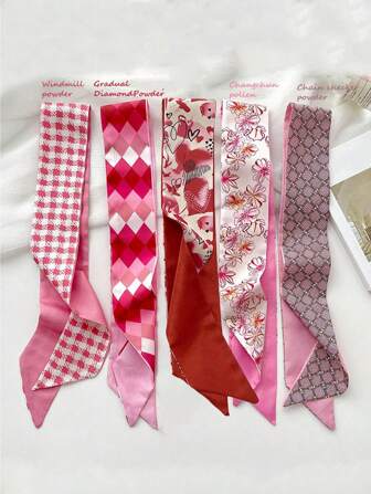 5 件/包印花头带和围巾，多功能发带，包装饰丝带头巾头带吸汗带，发带