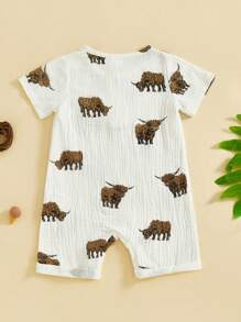 Mono informal con estampado de ganado para bebé niño, manga corta, cuello redondo y botones - Albaricoque - Ver 5