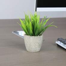 1pc Artificial Paper Pulp Potted Plant, Desk Decor With Eucalyptus And Wheat Grass Shrub, Home & Office Desktop Ornament, Friendship Gift, No Need For Power, Includes Container Gifts Birthday Graduation