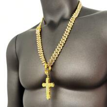 New Luxury Rhinestone Accented Double-Layer 3D Cross Pendant, Oversized Hiphop Style, Alloy-Plated, Vintage Personalized Creative, Suitable For Cuban Chain, High-End Fashion - Kayi-cross - View 17