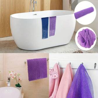 3 Pieces African Bath Sponge African Net Long Net Bath Sponge Exfoliating Shower Body Scrubber Back Scrubber Skin Smoother,Great For Daily Use (Blue,Purple,Brown)