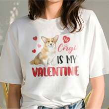 Corgi Is My Valentine Shirt, Corgi Shirt, Corgi Gift, Corgi MomT-Shirt Dog Mom Shirt, Comfort Fit Short Sleeve Classic Heavy Cotton T Shirt Printed Graphic Tee Women's Casual Short-Sleeved Top