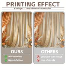 Boho Style Romantic Wedding Backdrop - Decorated With Orange & White Roses And Reeds, Suitable For Bridal Shower & Engagement, Easy Hanging Design With Holes, Machine Washable - Multicolor - View 2