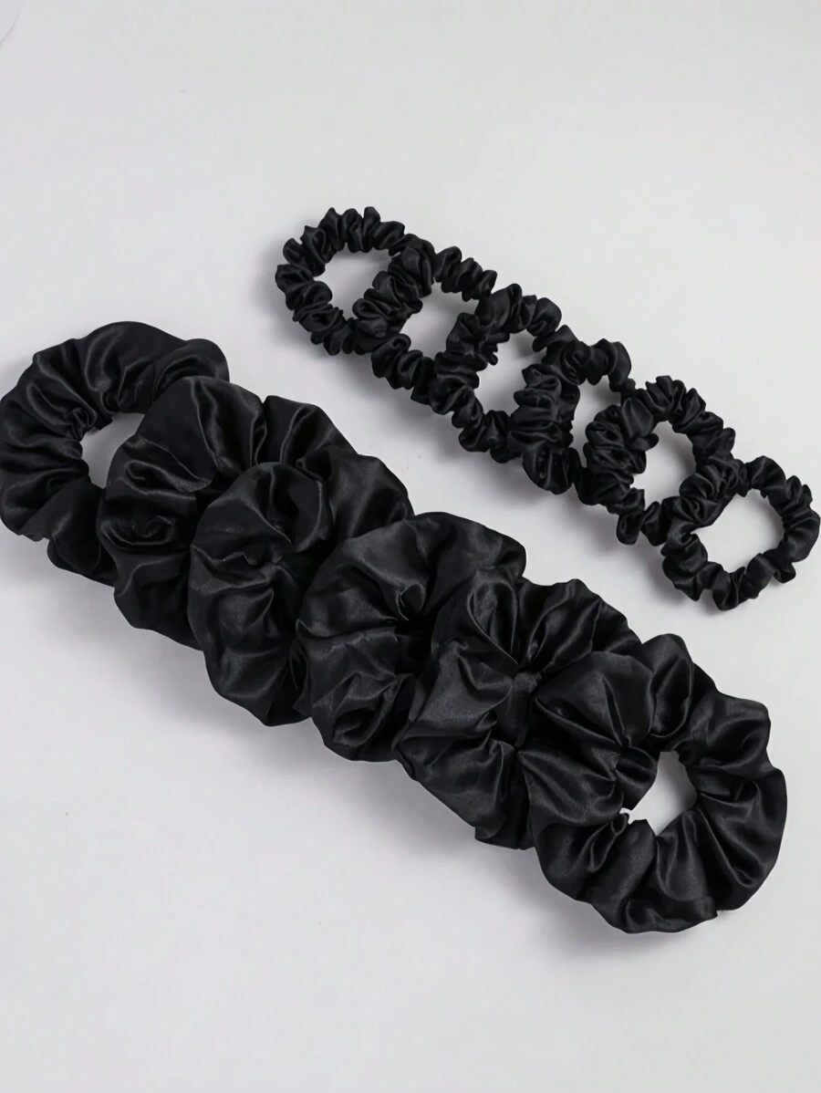 12件套女士缎面大小发圈套装，不伤发马尾发圈发绳，发圈，头饰发饰，健身运动跑步装备橡皮筋 - 黑色 - 查看 1