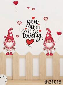 1 Set Valentine'S Day Wall Decals, Self-Adhesive Gnome Heart Stickers, For Anniversary Party, For Living Room, Bedroom, Entryway Wall Decor Gifts Birthday Graduation Personalised Stickers - Multicolor - View 1