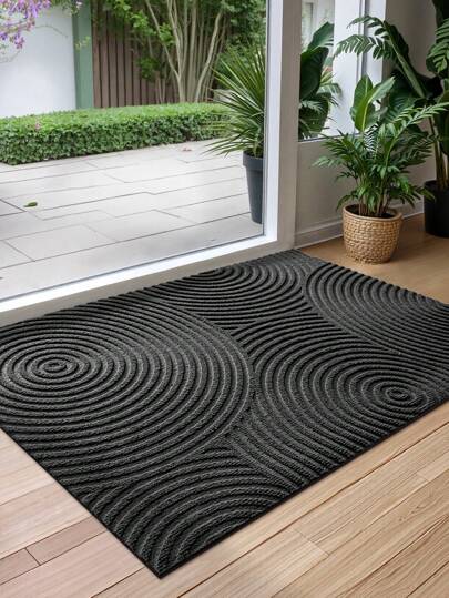 DAJIANG 1 pieza Felpudo rectangular grande de color negro con patrón geométrico - Antideslizante, estilo moderno para todo el año, hecho de poliéster, resistente a las manchas, de perfil bajo, fácil de limpiar, adecuado para uso interior y exterior - Perfecto para patio, interior, exterior, jardín, pasillo, decoración del hogar, decoración de entrada gruesa para baño, cocina
